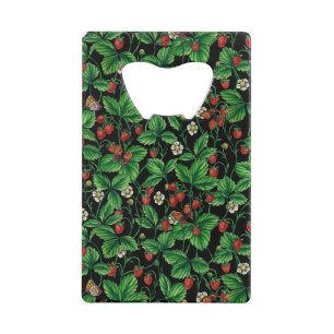 Wild strawberries on black credit card bottle opener