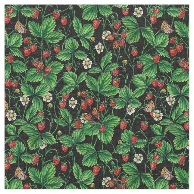 Wild strawberries on black fabric (Close Up)
