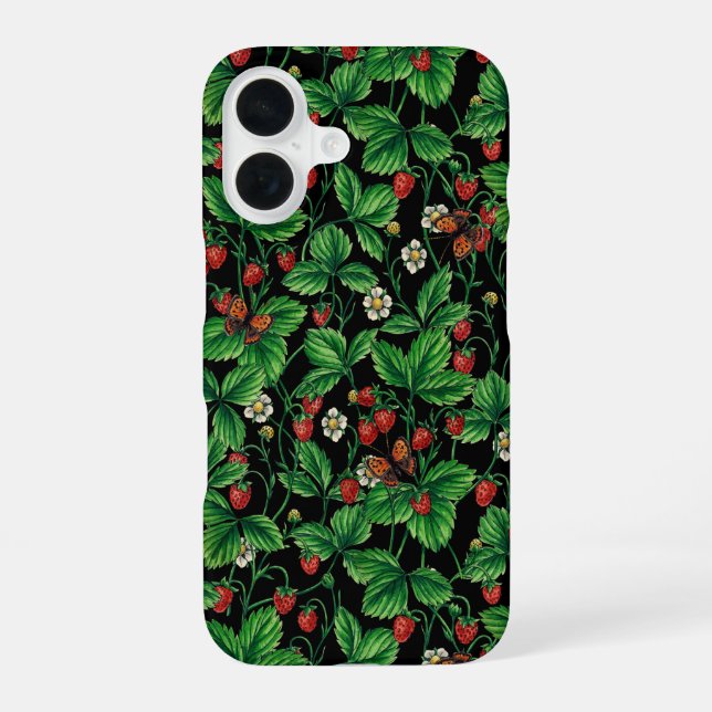 Wild strawberries on black iPhone case (Back)