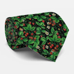 Wild strawberries on black neck tie