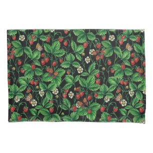 Wild strawberries on black pillow case
