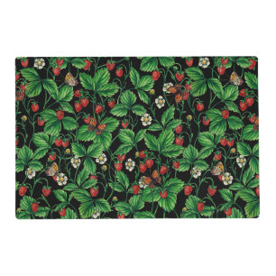 Wild strawberries on black placemat