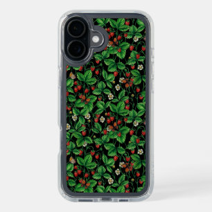 Wild strawberries on black iPhone 16 plus case