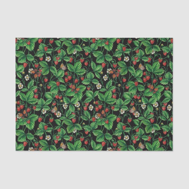 Wild strawberries on black tissue paper (Front)