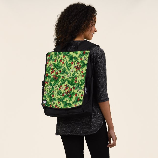 Wild strawberries on honeydew backpack (Worn)
