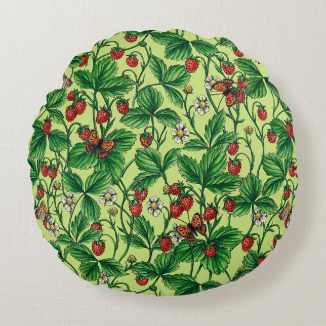 Wild strawberries on honeydew round pillow (Front)