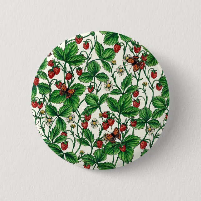 Wild strawberries on off white button (Front)