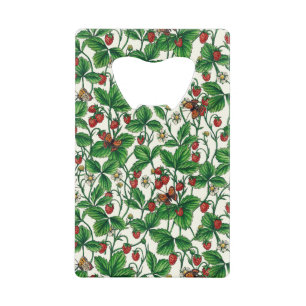Wild strawberries on off white credit card bottle opener