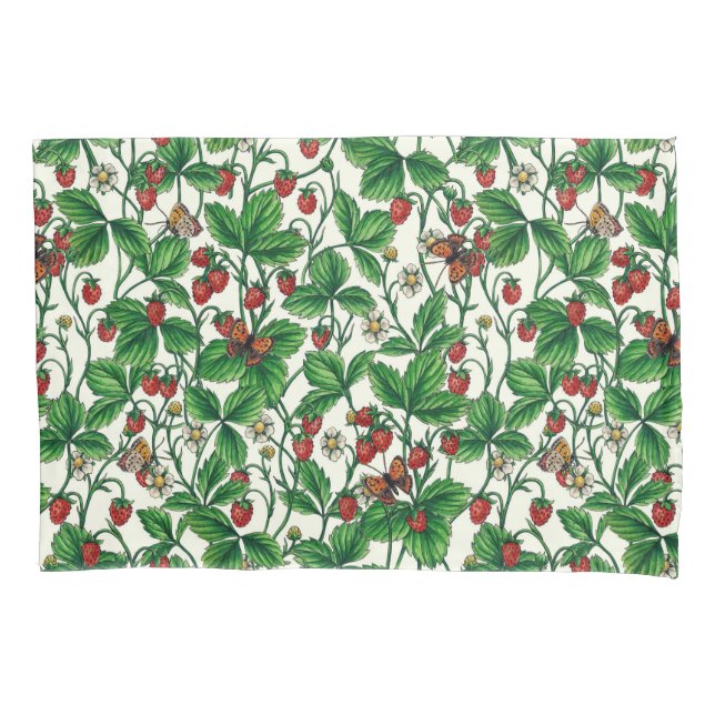 Wild strawberries on off white pillow case (Front-Left)