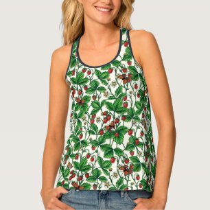 Wild strawberries on off white tank top