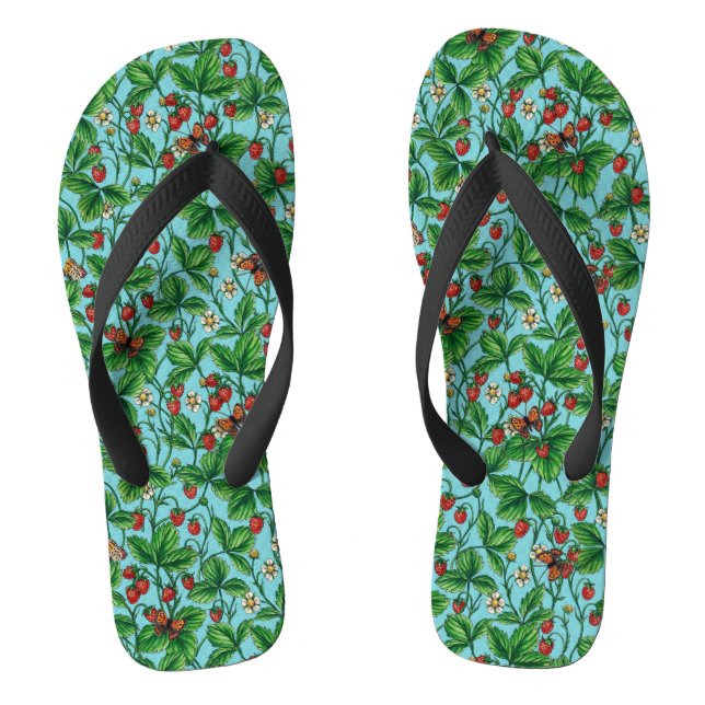 Wild strawberries on pool blue flip flops (Footbed)