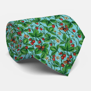 Wild strawberries on pool blue neck tie