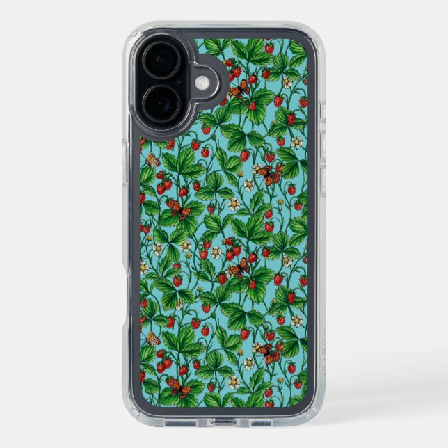 Wild strawberries on pool blue speck iPhone case (Front (Black))