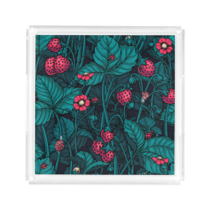 Wild strawberries, red and blue acrylic tray