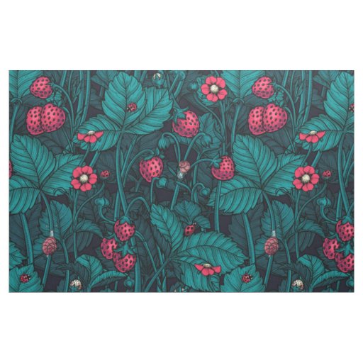 Wild strawberries, red and blue fabric