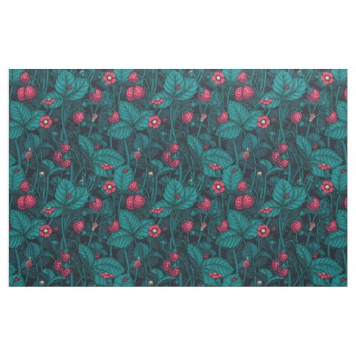 Wild strawberries, red and blue fabric