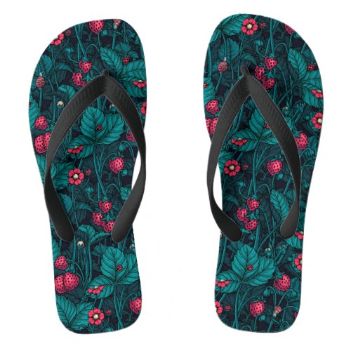 Wild strawberries red and blue flip flops