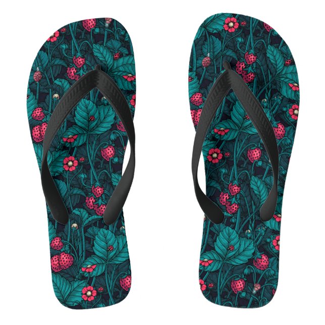 Wild strawberries, red and blue flip flops (Footbed)
