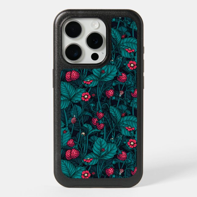 Wild strawberries, red and blue iPhone 15 pro case (Back)