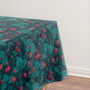 Wild strawberries, red and blue tablecloth