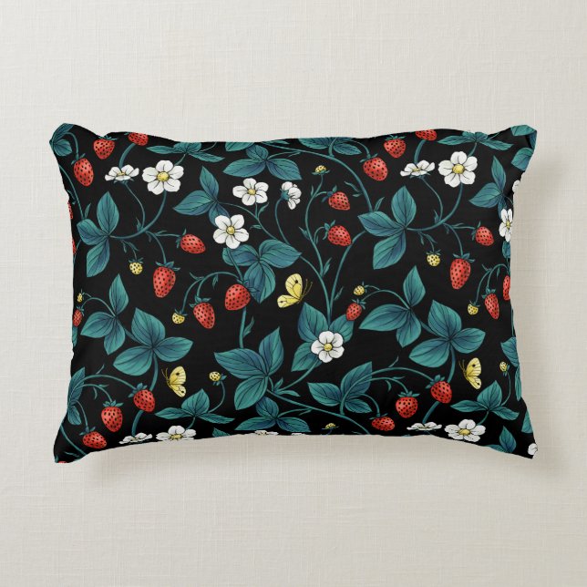 Wild strawberries red/yellow/blue/black accent pillow (Front)