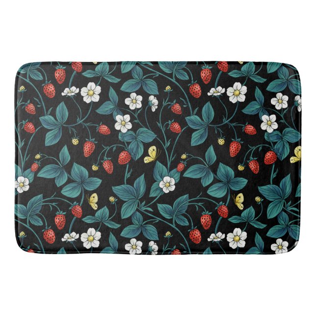 Wild strawberries red/yellow/blue/black bath mat (Front)