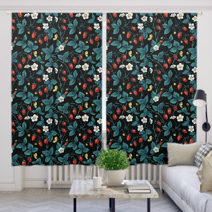 Wild strawberries red/yellow/blue/black blackout curtains