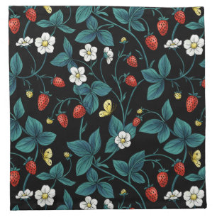 Wild strawberries red/yellow/blue/black cloth napkin