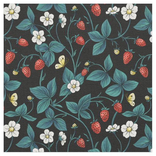 Wild strawberries red/yellow/blue/black fabric