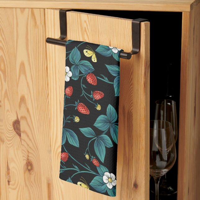 Wild strawberries red/yellow/blue/black kitchen towel (Thirds Fold)