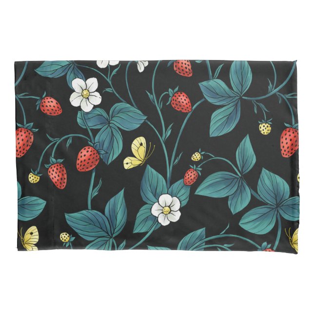 Wild strawberries red/yellow/blue/black pillow case (Front-Left)