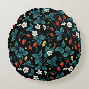 Wild strawberries red/yellow/blue/black round pillow