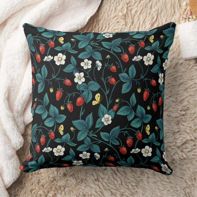 Wild strawberries red/yellow/blue/black throw pillow (Blanket)