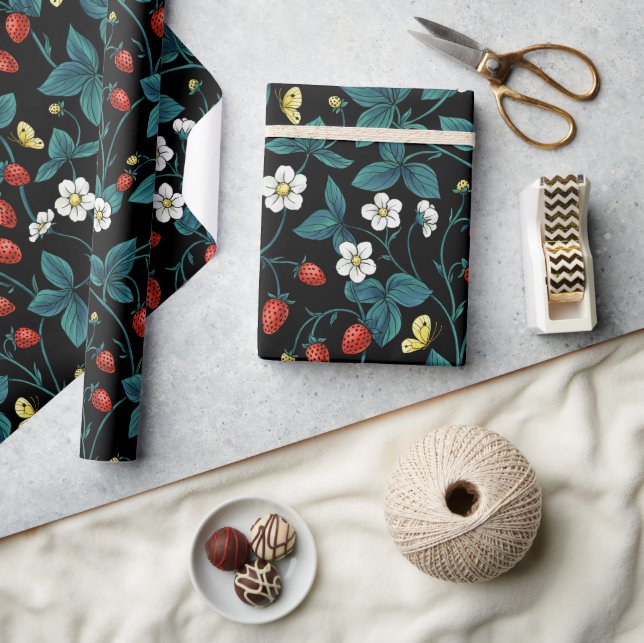 Wild strawberries red/yellow/blue/black wrapping paper (Crafts)