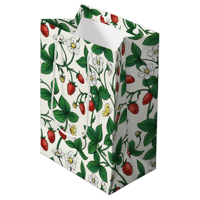 Wild strawberries red/yellow/green/off white medium gift bag (Front Angled)