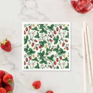 Wild strawberries red/yellow/green/off white napkins