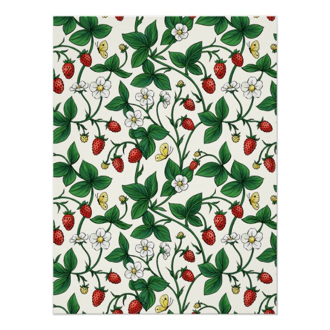 Wild strawberries red/yellow/green/off white poster (Front)