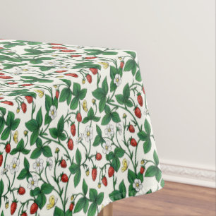 Wild strawberries red/yellow/green/off white tablecloth