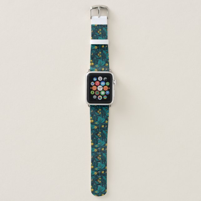 Wild strawberries, yellow and blue apple watch band (Front)