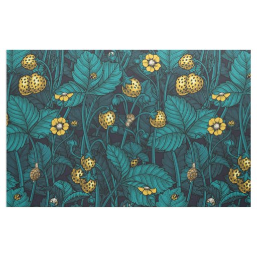 Wild strawberries, yellow and blue fabric