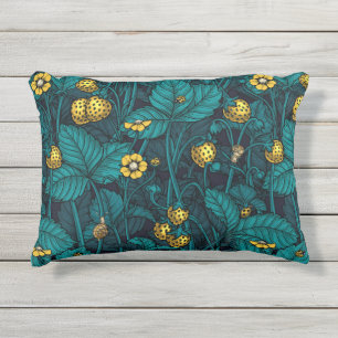 Wild strawberries, yellow and blue outdoor pillow