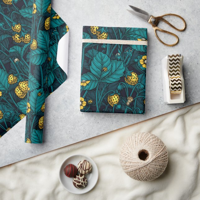 Wild strawberries, yellow and blue wrapping paper (Crafts)