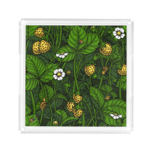 Wild strawberries, yellow and green acrylic tray