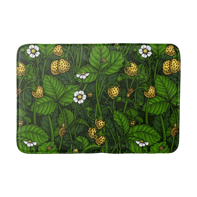 Wild strawberries, yellow and green bath mat (Front)