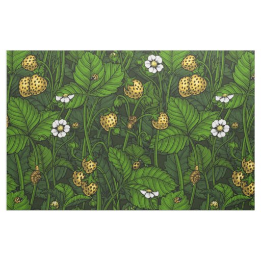 Wild strawberries, yellow and green fabric