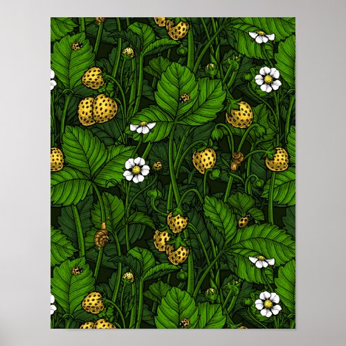 Wild strawberries yellow and green poster
