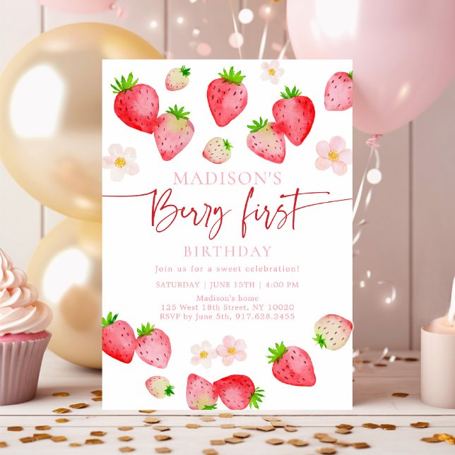 Wild Strawberry Berry First Birthday Invitation (Creator Uploaded)