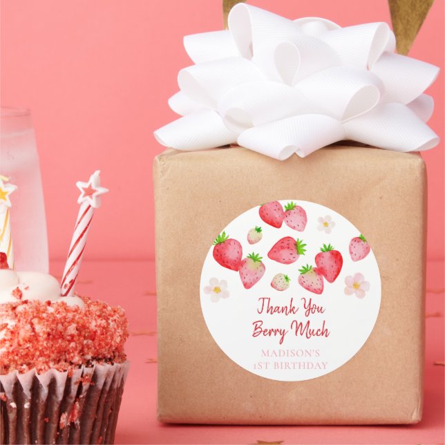 Wild Strawberry Berry Sweet Birthday Classic Round Sticker (Party)