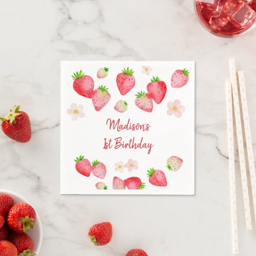 Wild Strawberry Berry Sweet Birthday Napkins