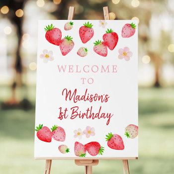 Wild Strawberry Berry Sweet Birthday Welcome Foam Board by LittlePrintsParties at Zazzle